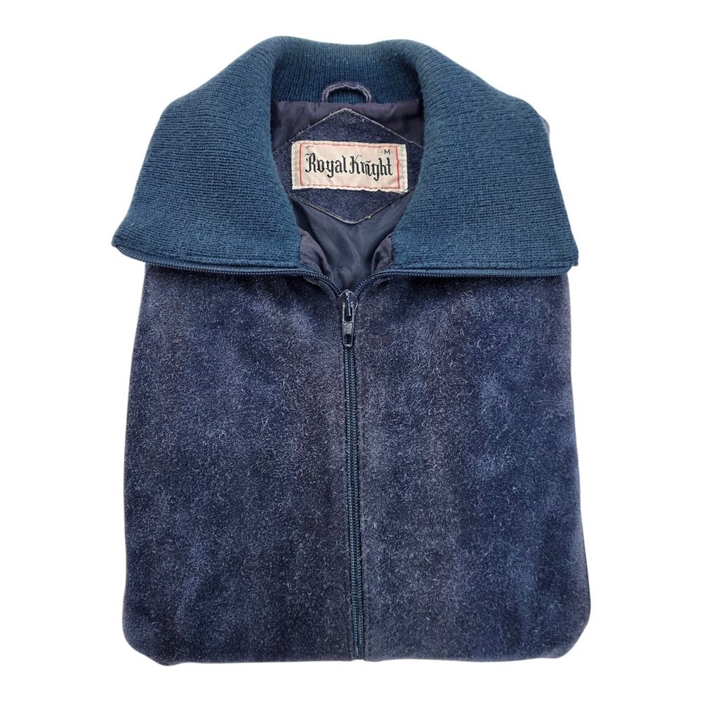 Vintage Royal Knight Leather Knit Jacket Mens Medium Blue Suede Zip - Picture 6 of 13